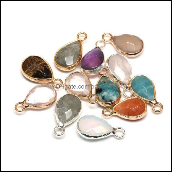 

charms findings & components jewelrycharms 2pcs natural drop-shaped faceted semi-precious stone edged pendants making for jewelry necklace a, Bronze;silver