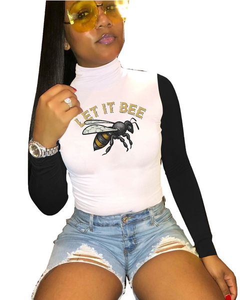 

2021 winter bee letter printing casual all-match letter t-shirt women, White