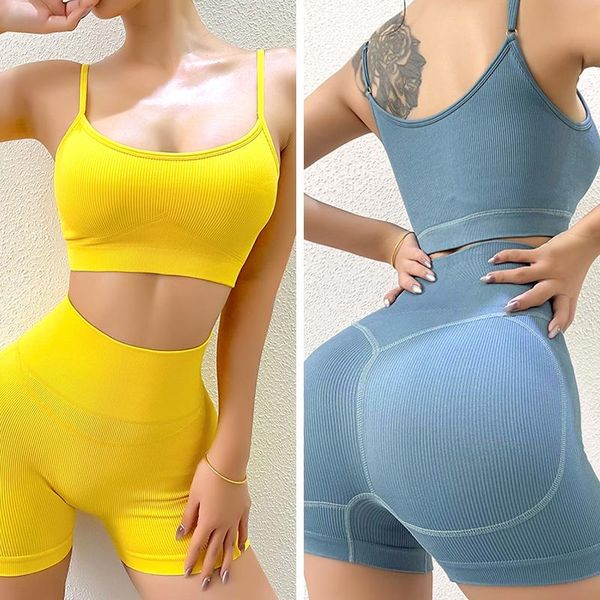 

yoga outfit 2pcs/set seamless fitness women suit workout bra sport shorts breathable padded sports high stretchy gym clothing
