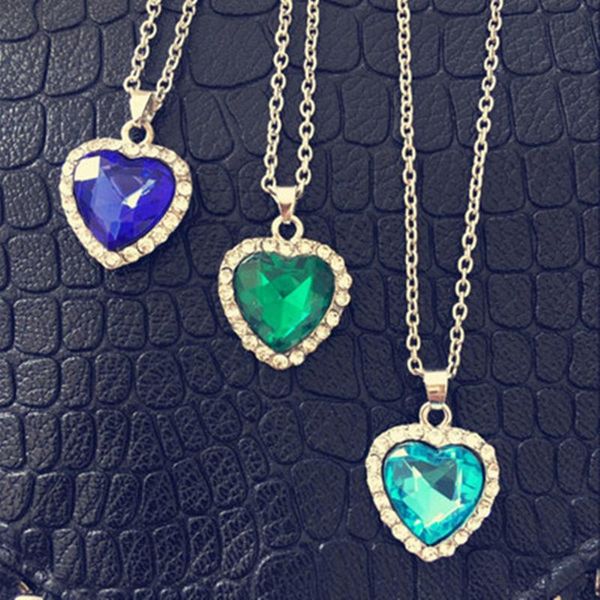 

pendant necklaces fashion ocean blue heart love forever necklace sea with and red crystal chain gift banquet jewelry, Silver