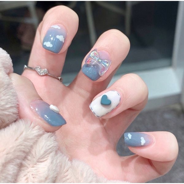 

net red false finished product disassembly wear nail waterproof sticker bow short manicure patch, Red;gold