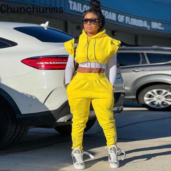 

women's two piece pants winter trend solid sleeveless trousers 2 set fashion pocket sweatshirt pant, White