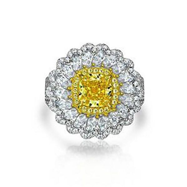 

cluster rings charms 100% 925 sterling silver 7*7mm z gemstone daisy high carbon diamond for women wedding party fine jewelry gift, Golden;silver
