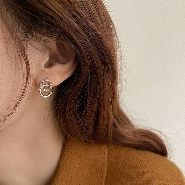 

hoop & huggie women's earrings korean crystal drop for women statement geometric round gold earring 2021 fashion trend female jewelry, Golden;silver