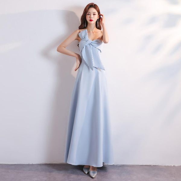 

ethnic clothing pearl pleated formal party dress gown strapless backless cheongsam maxi blue qipao bandage bowknot sleeveless lady vest, Red