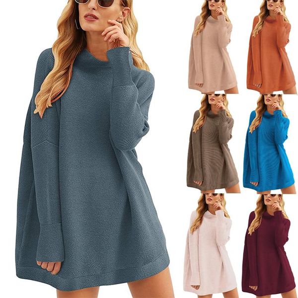

autumn winter fashion turtleneck long sleeve women sweatshirt dress 2021 new 11 color loose ladies mini dress knitwear pullover, White;black