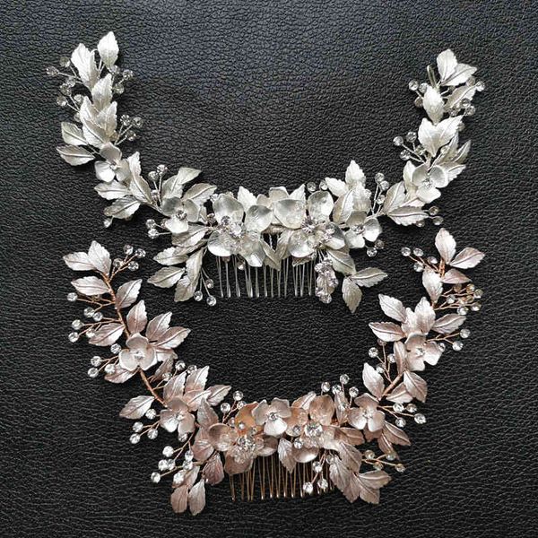 

slbridal handmade wired rhinestones crystals flower leaf long wedding comb bridal headband hair accessories women jewelry, Slivery;golden
