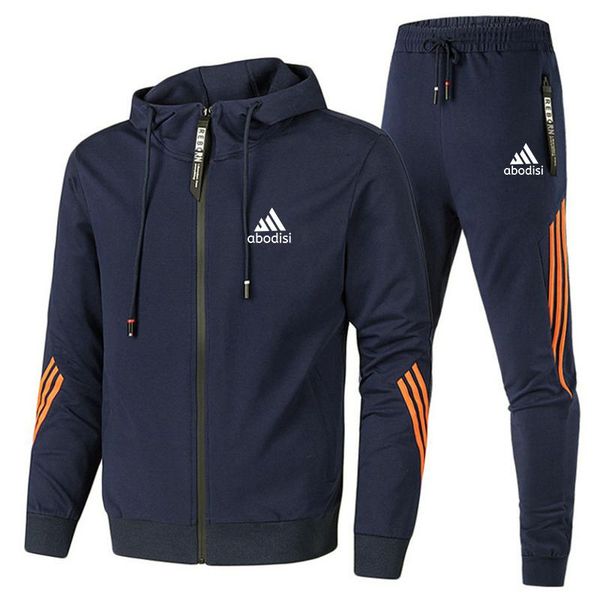 

men's hoodies & sweatshirts 2021 brand fashion mens two-piece striped sportswear hooded outdoor sports pants track suits, Black