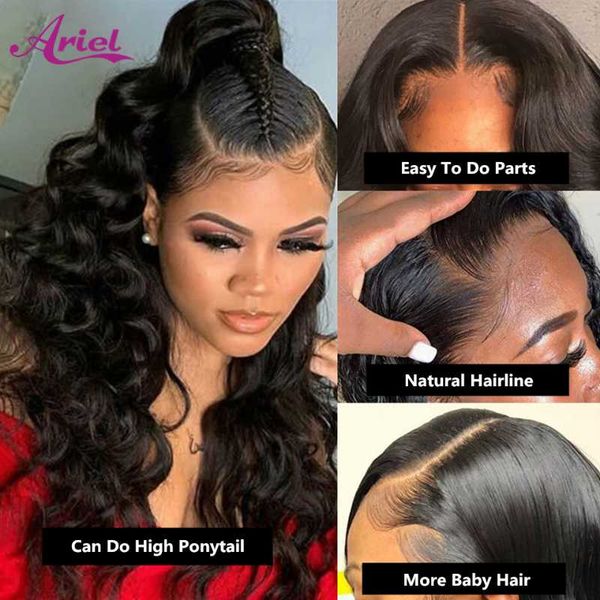 

lace wigs 28 30 inch loose wave human hair front for black women peruvian 1b# 13x4 hd wet and wavy frontal wig, Black;brown