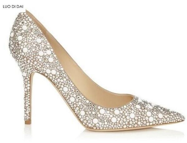 

2021 new arrival women high heels diamond stud pumps 12cm thin heel party shoes beading stud glitter pumps point toe dress shoes, Black