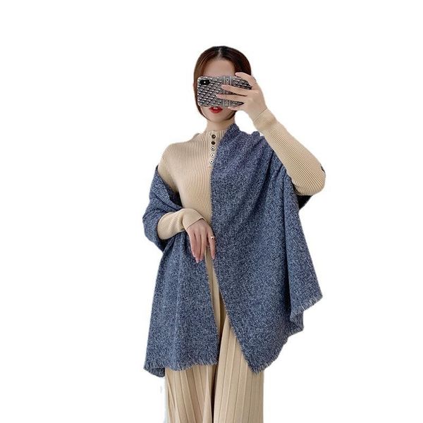

scarves scarf2021 autumn and winter fashion scarf women's cashmere-like pure color warm keeping tassel, Blue;gray