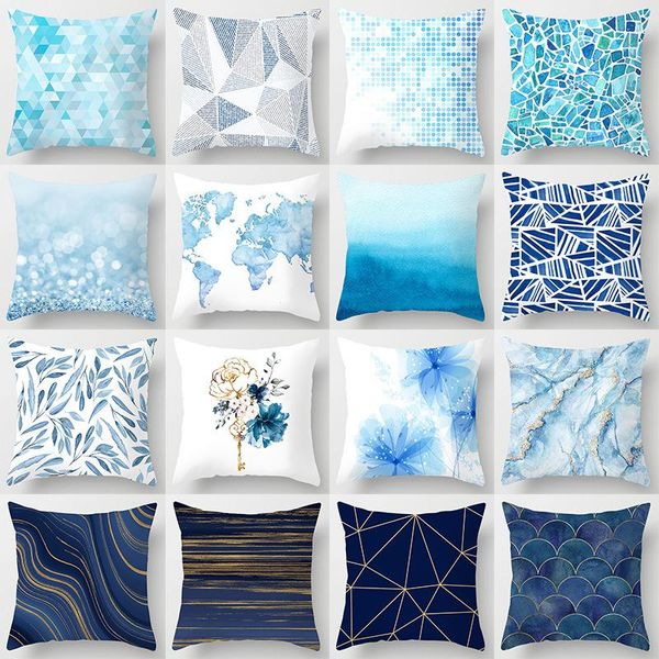 

cushion/decorative pillow modern minimalist blue geometric marble pillowcase