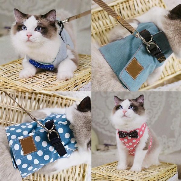 

cat collars & leads chest harness vest type pet rope kitten back traction clothes with bowknot tie accessories