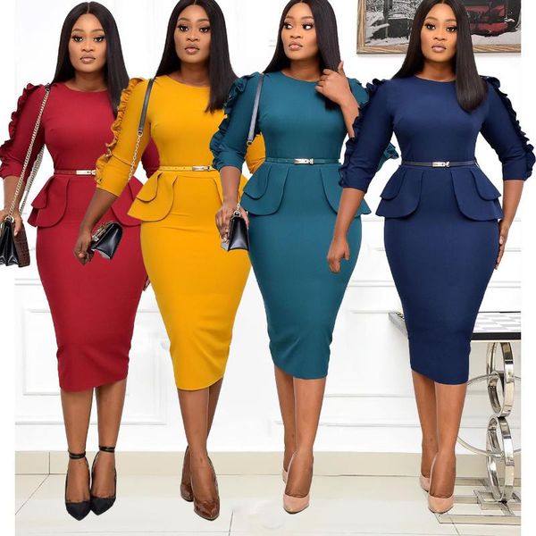 

casual dresses fashion women's dress summer round neck pullover solid color high waist slim fit hip sleeve donsignet, Black;gray