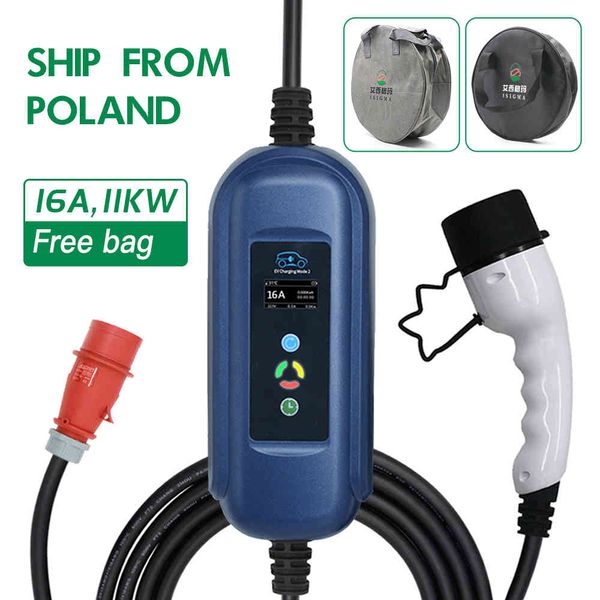 

11kw ev type 2 3 phase 16a iec 62196-2 cee plug portable electric vehicle car evse charging station evse charger