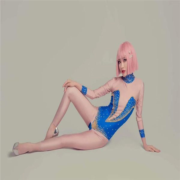 

party decoration h37 dancer high elastic stretch tights pearls crystal diamond gymnastics performer pole drilling dance long-sleeved tightsd