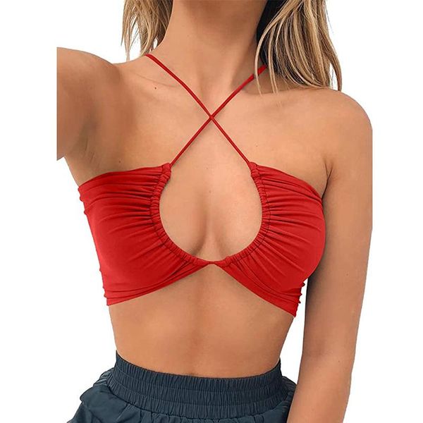

bras sets women's criss cross lace up sling basic bow tie crop top, Red;black