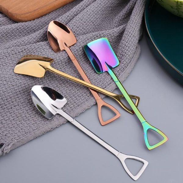 

spoons 4 pcs stainless steel spoon coffee cake ice cream scoop creative cutlery set pointed square head retro shovel