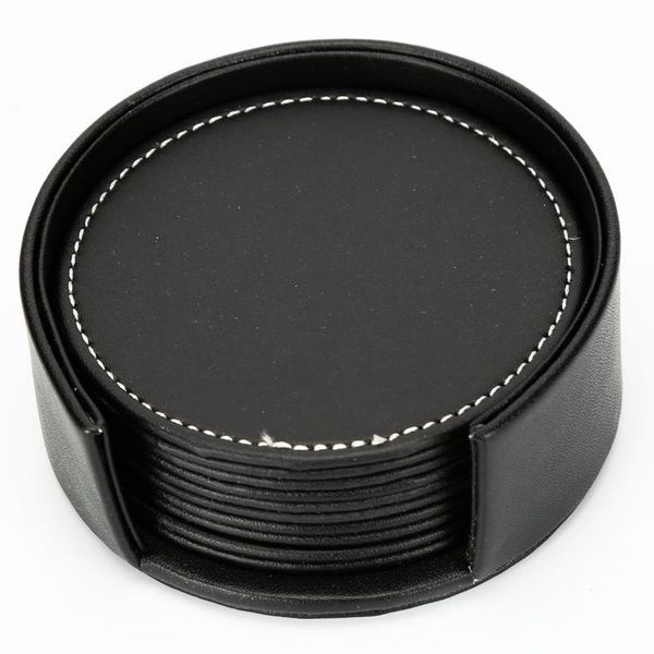 

mats & pads set of 6 leather drink coasters round cup mat pad for home and kitchen use black