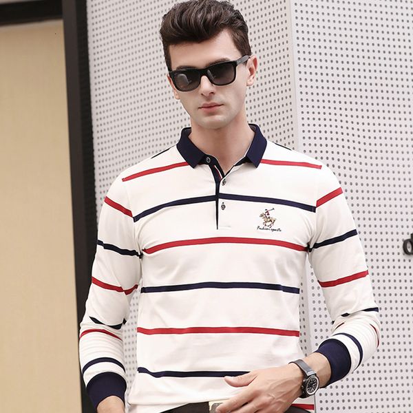 

2021 new brand fall winter polo mens clothing shirts for camisas de hombre long sleeve plus fashion striped clothes 89rq, White;black
