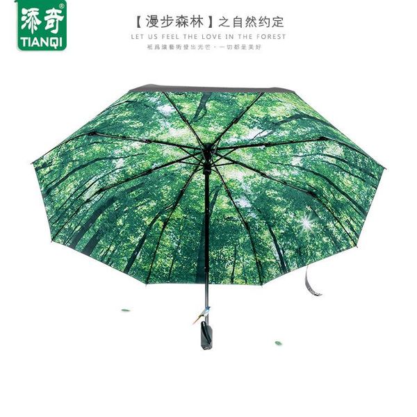 

umbrellas anti-uv black coating magic umbrella creative novelty forest walk three folding sunny and rainy