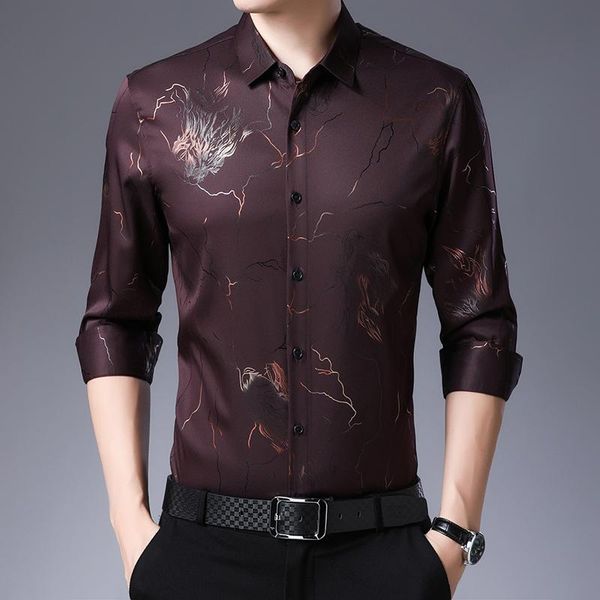 

men's casual shirts vintage floral for autumn long sleeve slim shirt business formal dress social tuxedo male clothing, White;black