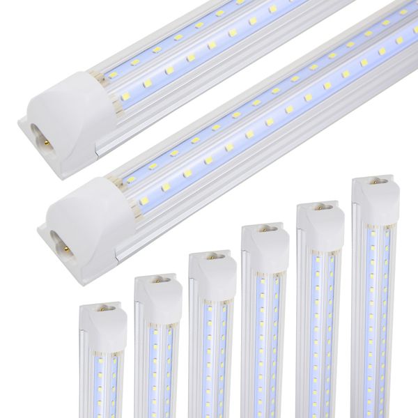 Luminária LED para loja Luzes de tubos integrados de 8 pés 100W 10000lm 6000K Linha dupla paralela de tubo branco frio Luz de saída de altura Tampa transparente