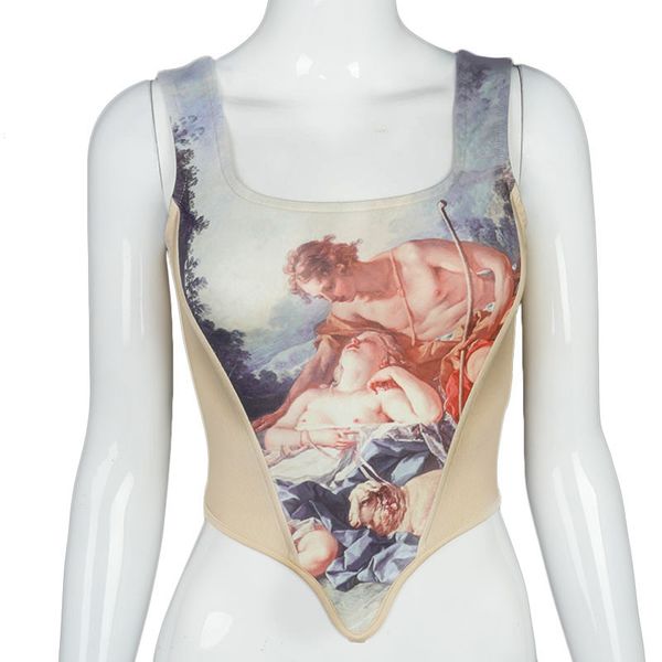 

y2k aesthetic print corset bustier to wear out party club wear vintage angel crop tank c85-bz10, White