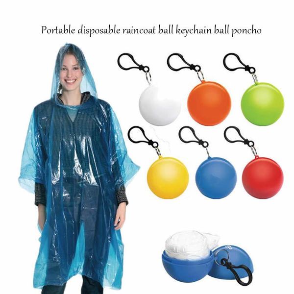 

1 pc portable disposable raincoat ball plastic raincoat travel emergency poncho poncho disposable key ring ball cloak