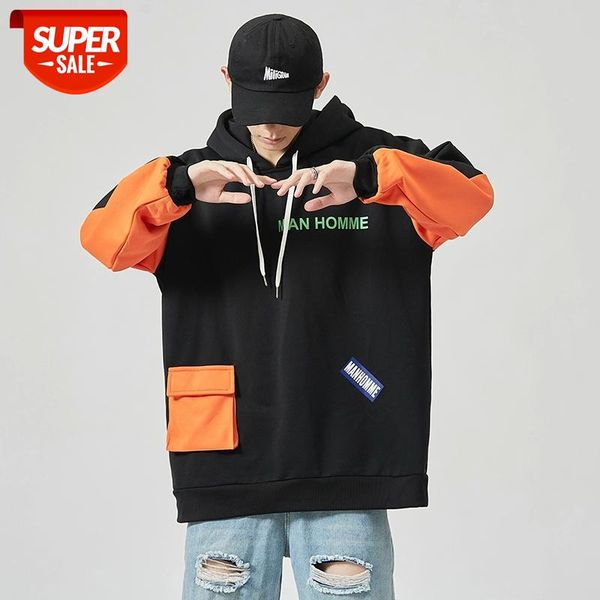 

oversized mens hoodies men 2020 autumn patchwork casual sweatshirt japanese streetwear blue hoodie men sweatshirts #ub8j, Black