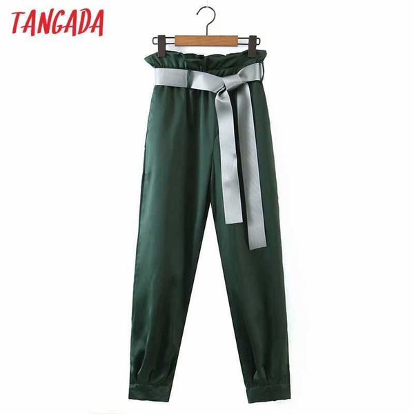 

tangada fashion women green suit pants trousers with slash pockets lady pants pantalon qd01 210609, Black;white
