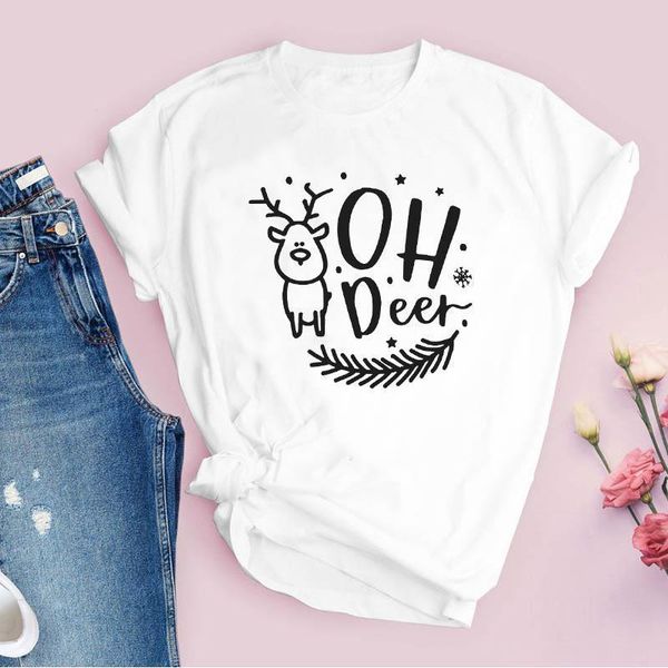 

tees for women funny deer simple style new year 90s holiday christmas clothes female tshirt lady clothing graphic t-shirt, White