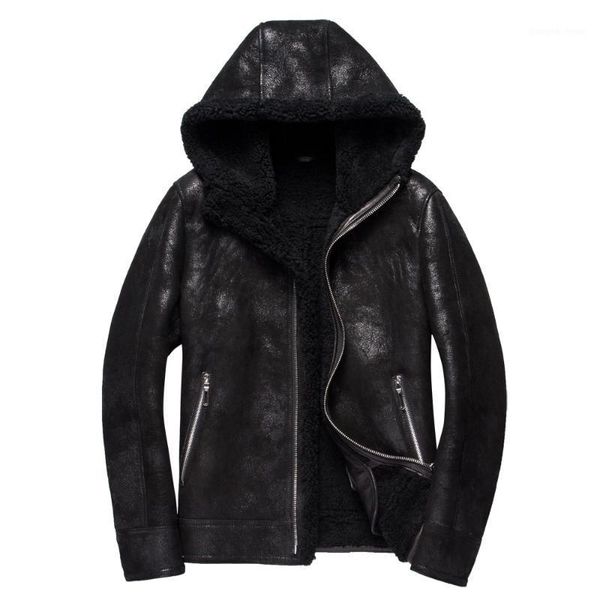 

real promotion 100% sheepskin fur men coat genuine full pelt sheep shearling male winter warm jacket black outwear 4xl men's leather &