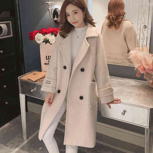 

thickened tweed coat women's middle and long korean 2021 autumn winter student woolen women hepburn fashion, Black