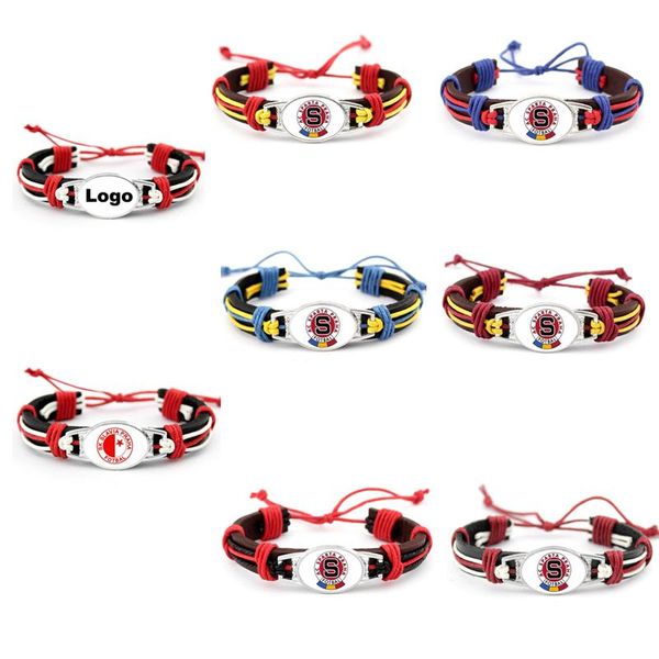 

charm bracelets football sport sk slavia praha czech republic leather bracelet charms & bangles fans hand braided jewelry, Golden;silver