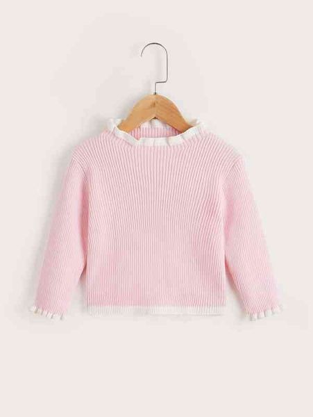 

baby frill trim ribbed knit sweater she, Blue