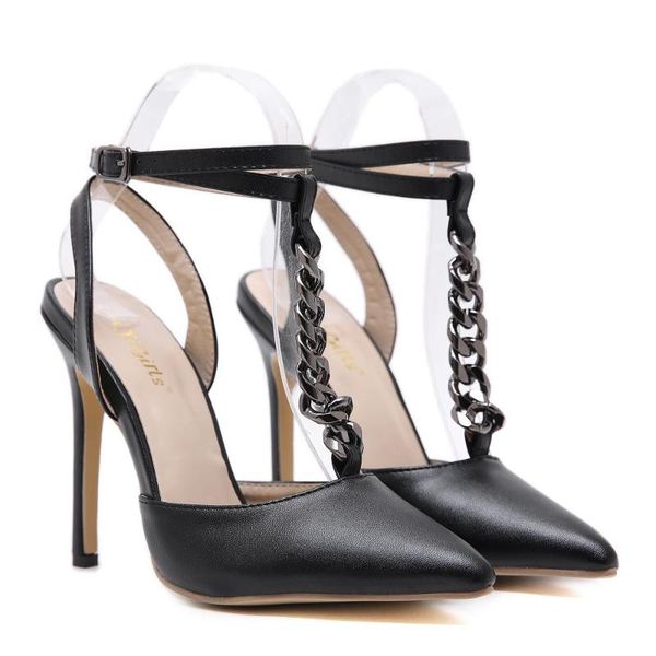 

sandals fashion chain hollow high heel party outdoor heels female pointed, Black