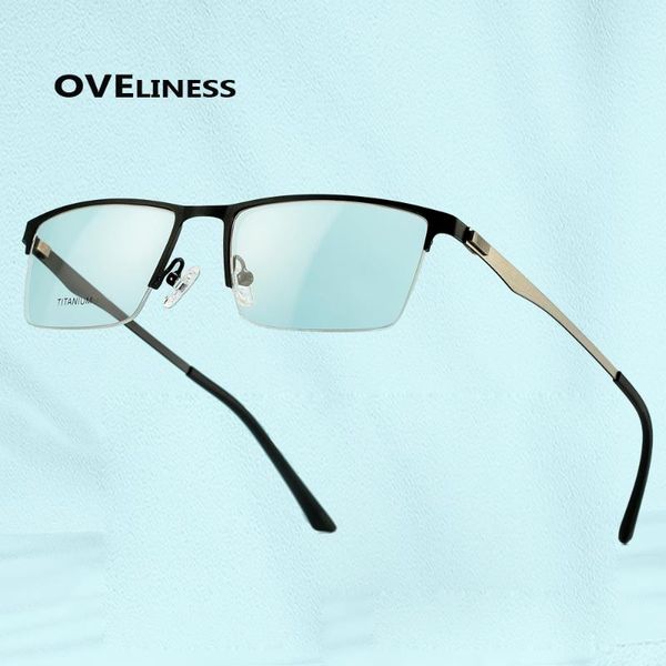 

fashion sunglasses frames 2021 square eye glasses frame men optical eyeglasses myopia prescription titanium alloy male metal half eyewear, Black