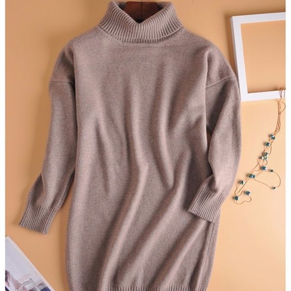 

plus 2021 new size cashmere blended knitted long sweater women autumn winter turtleneck pull femme hiver 9py8, White;black
