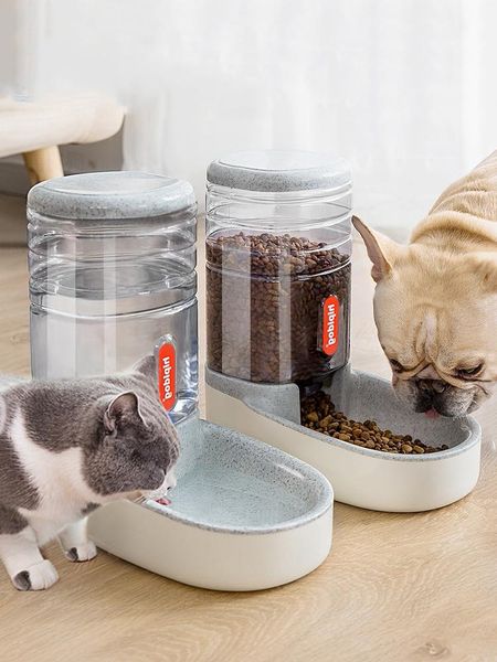 

dog bowls & feeders 3.8l pet automatic feeder cat bowl for dogs plate drinking water bottle kitten slow feeding container supplies