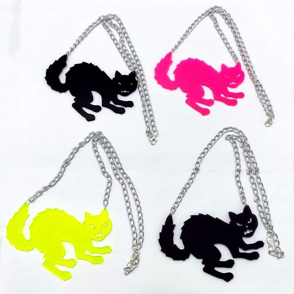 

pendant necklaces fashion halloween necklace for women men acrylic animal fierce cat clear jewelry accessories green pink black, Silver