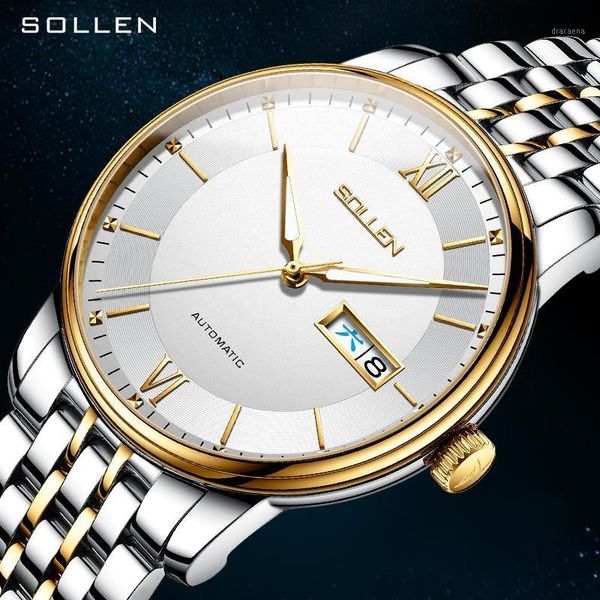 

switzerland sollen japan import nh35a automatic mechanical men watches sapphire waterproof ultra-thin clocks sl9050 wristwatche wristwatches, Slivery;brown