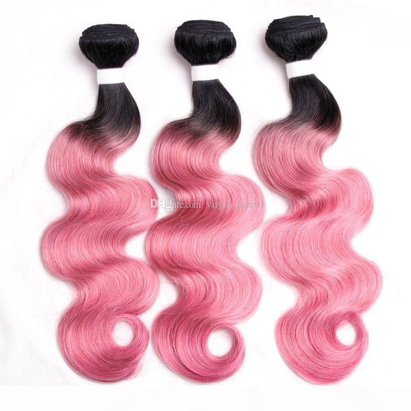 

3 bundles hair 1b pink ombre hair bundles body wave virgin peruvian ombre body wave human hair weaves double weft grade 9a, Black;brown