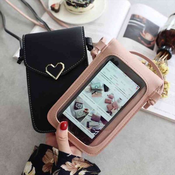 

womens wallet pu leather touch screen female coin small purse hasp heart shape girls phone bag fashion, Red;black