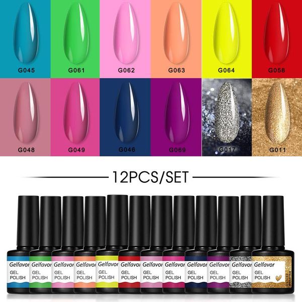 

nail gel gelfavor polish set 8/12pcs varnish semi permanent hybrid soak off uv led art base top, Red;pink