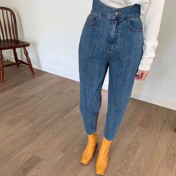 

new 2021 women harem pants fashion high waist blue denim jeans female trousers spring summer streetwear qf32