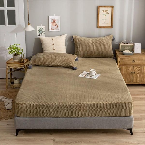 

sheets & sets nordic velet bedding mattress coverlet cover solid fitted bed sheet winter warm waffle pattern adults only