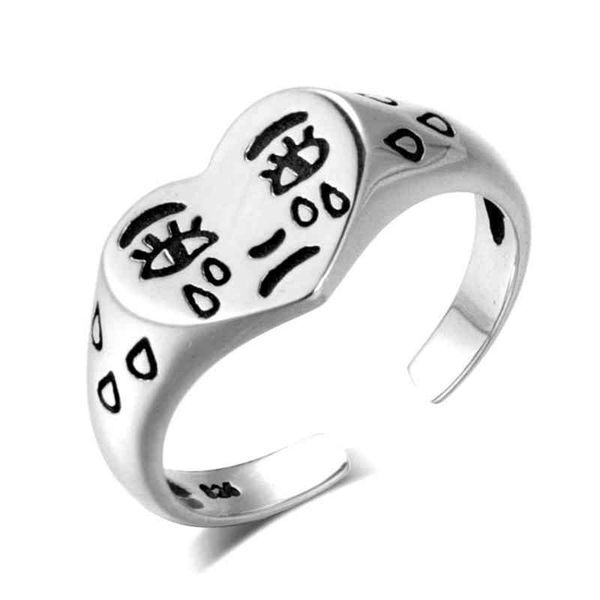 

ring vintage crying face adjustable tears expression open s geometric cute silver color ring accessories jewelry for women