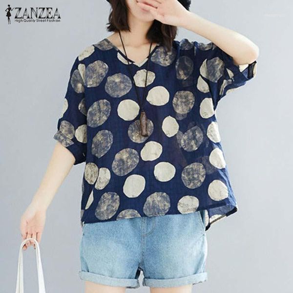 

summer polka dot shirt women's blouse female vintage v neck short sleeve party tunic casaul robe femme loose blusas7 blouses & shirts, White