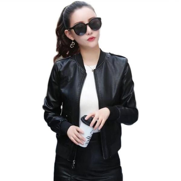 

women's leather & faux women embroidered sequin casual pu jacket and coat 20 autumn winter short plus velvet clothing, Black